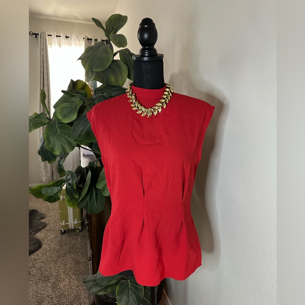 Vibrant Red Boxy Peplum Blouse